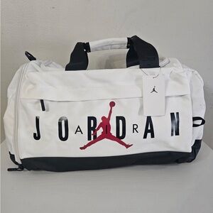 Jordan Red and White Velocity Duffel Bag Jumpman